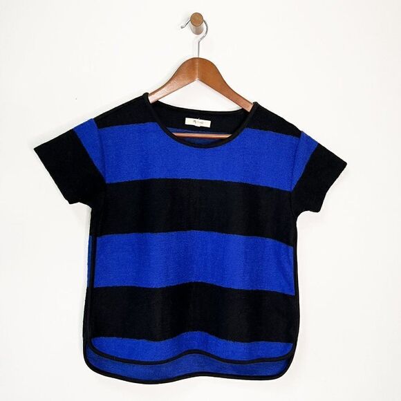 CLEARANCE Madewell Brushed Rugby Blue and Black Wool Blend Striped Top - Picture 2 of 7